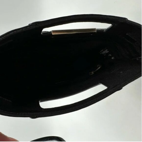 BCBGMaxAzria Black Clutch Genuine Leather Trim Elegant Gold Zipper Design - Picture 5 of 11